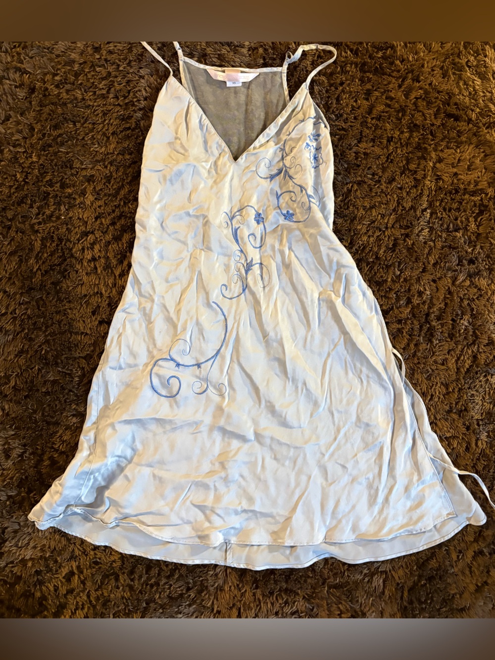 Victoria’s Secret XS Light Blue Embroidered Satin Slip Dress